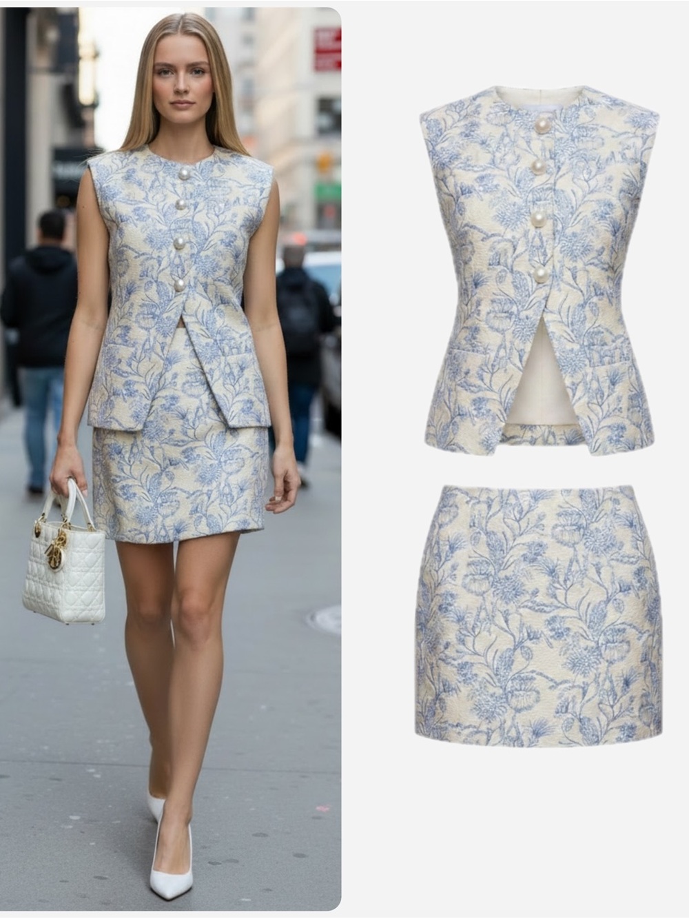 Amanda Uprichard Hughes Floral English Toile Jacquard Vest & Skirt SET NWT $319